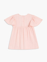Girls Light Pink & Cream Cotton Half Sleeve Dress