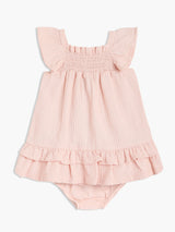 Girls Pink Cotton Half Sleeve Dress