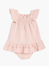 Girls Pink Cotton Half Sleeve Dress