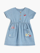 Girls Blue Cotton Half Sleeve Dress