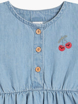 Girls Blue Cotton Half Sleeve Dress