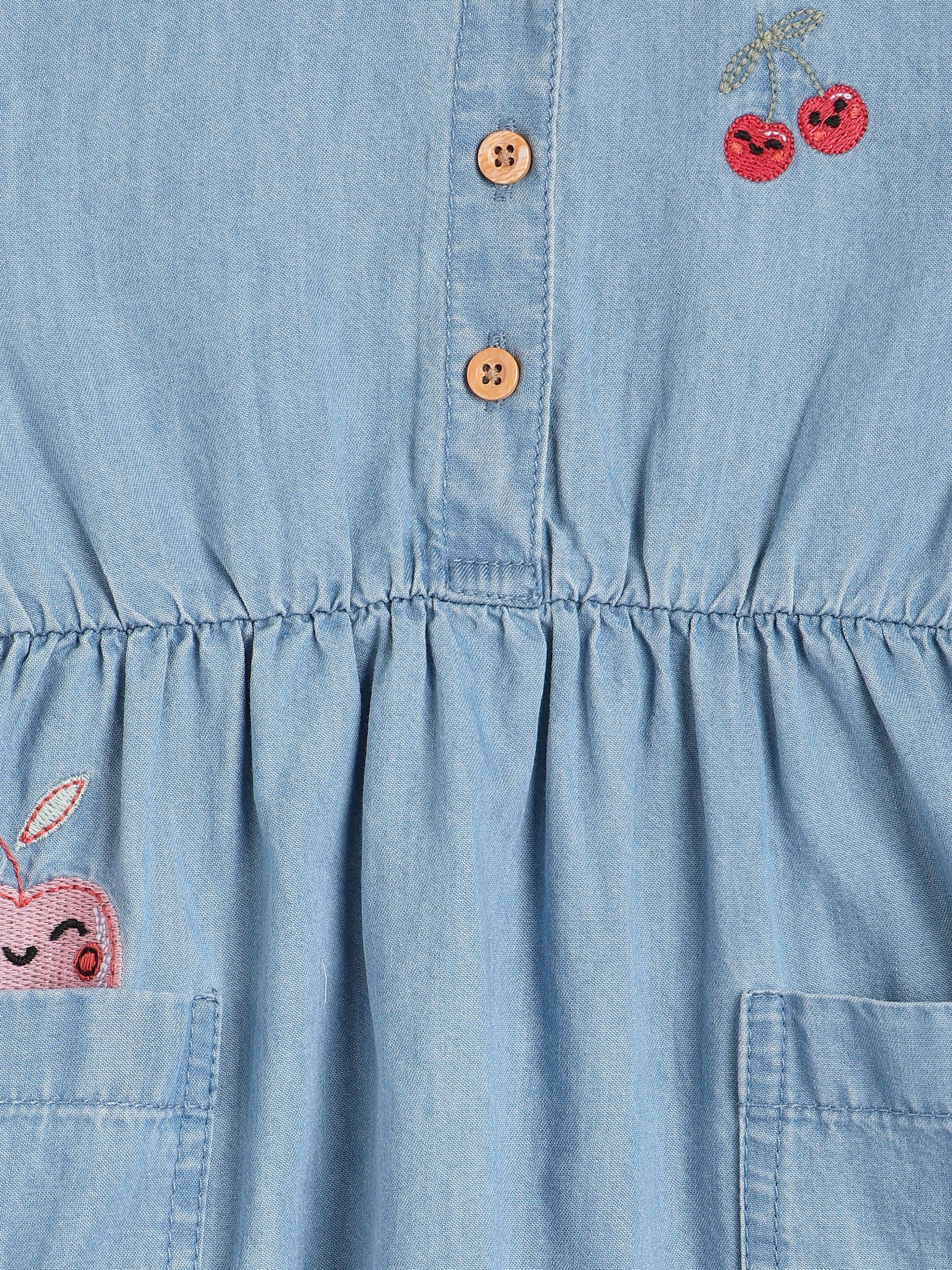 Girls Blue Cotton Half Sleeve Dress