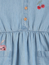 Girls Blue Cotton Half Sleeve Dress