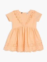Girls Orange Cotton Half Sleeve Dress