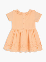 Girls Orange Cotton Half Sleeve Dress