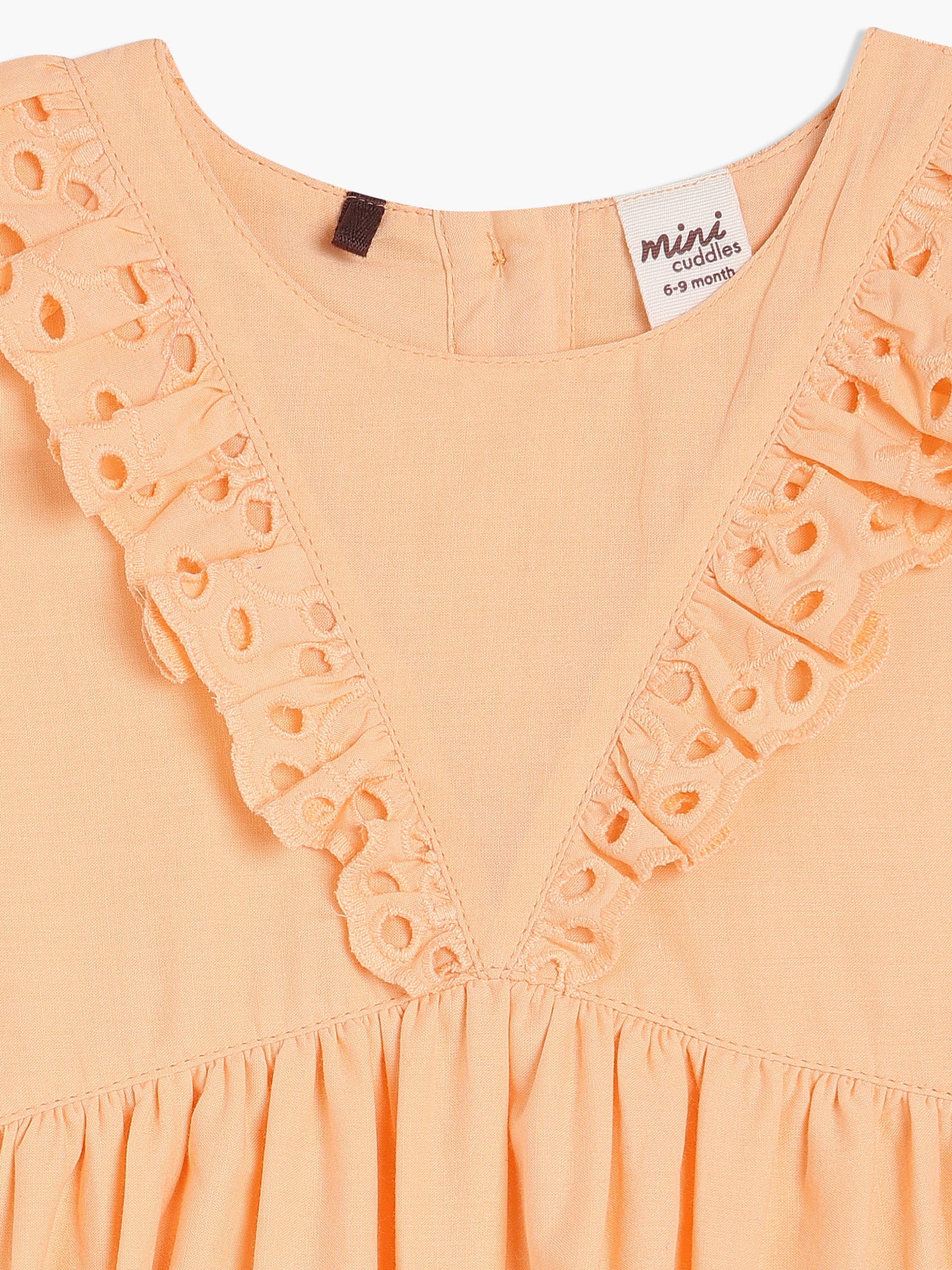 Girls Orange Cotton Half Sleeve Dress