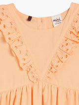 Girls Orange Cotton Half Sleeve Dress