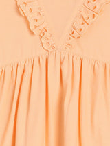 Girls Orange Cotton Half Sleeve Dress