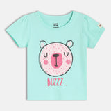 Girls Blue Casual Regular Fit Printed Half Sleeves Top
