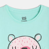 Girls Blue Casual Regular Fit Printed Half Sleeves Top