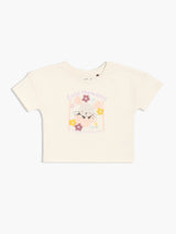 Girls Beige Cotton Half Sleeve Knit Top