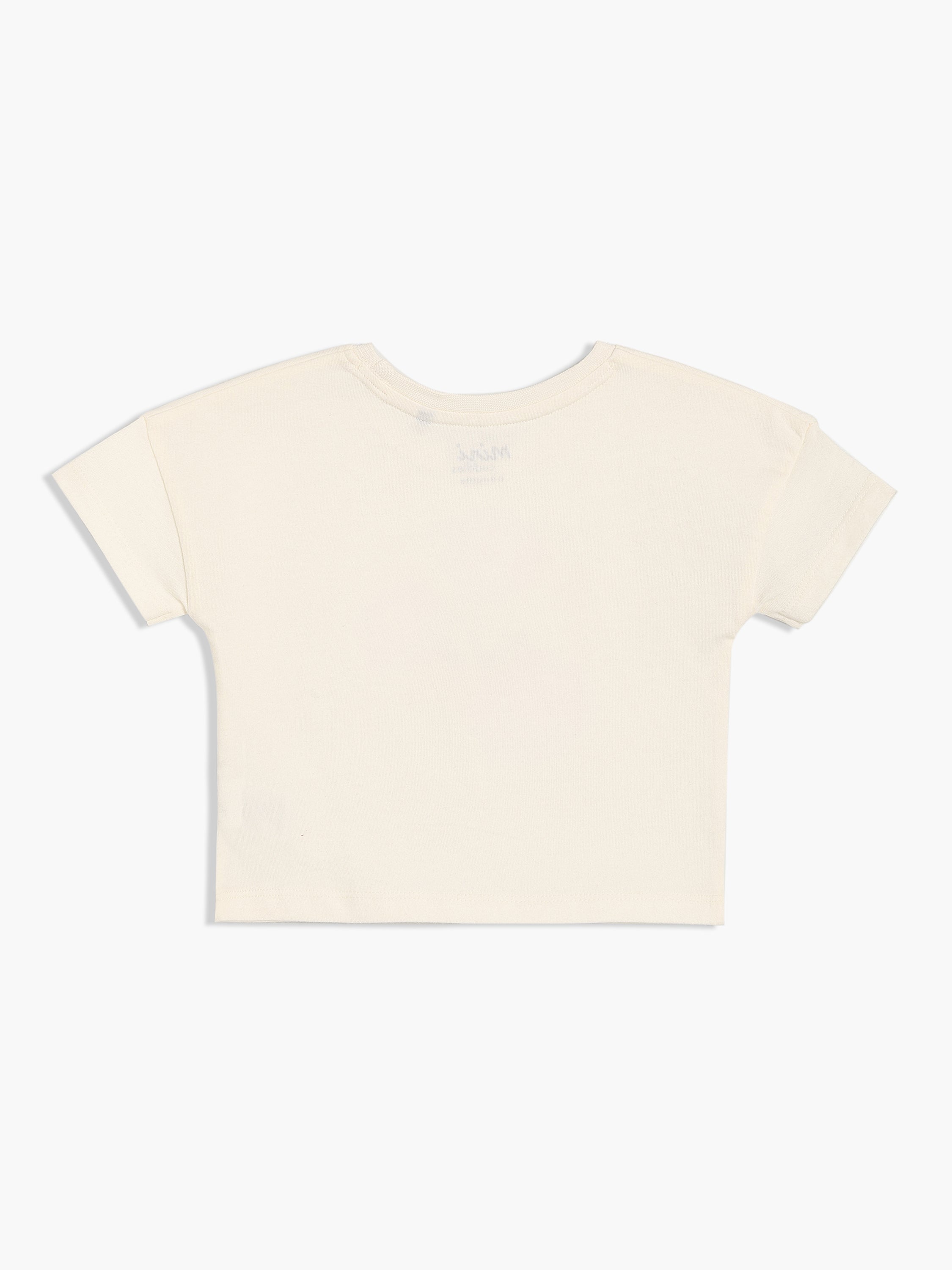 Girls Beige Cotton Half Sleeve Knit Top