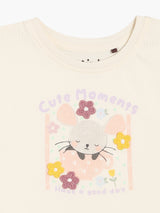 Girls Beige Cotton Half Sleeve Knit Top
