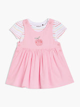 Girls Pink & White Cotton Half Sleeve Pinny Set