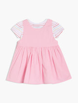 Girls Pink & White Cotton Half Sleeve Pinny Set