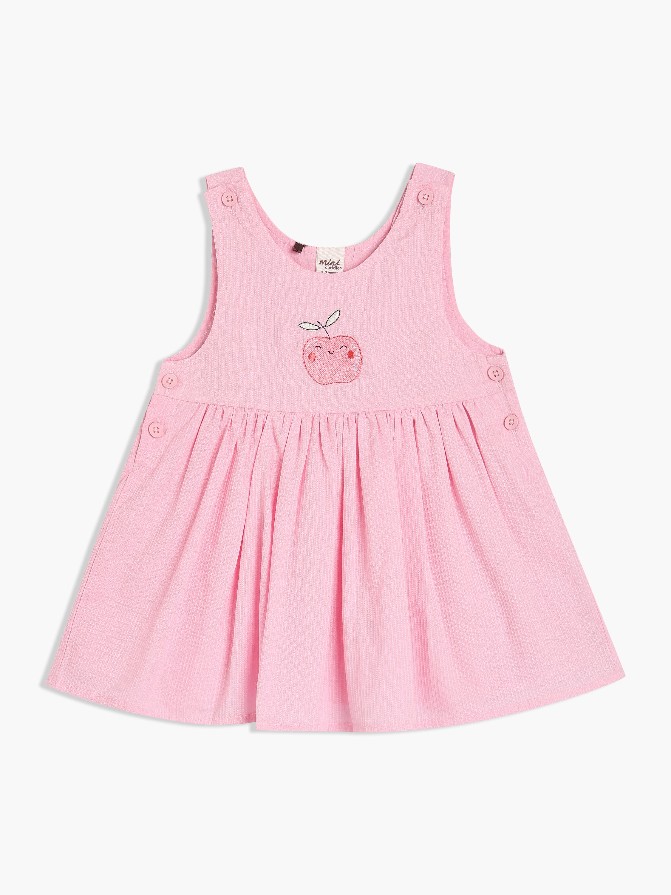 Girls Pink & White Cotton Half Sleeve Pinny Set