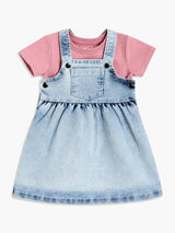 Girls Blue & Pink Cotton Half Sleeve Pinny Set