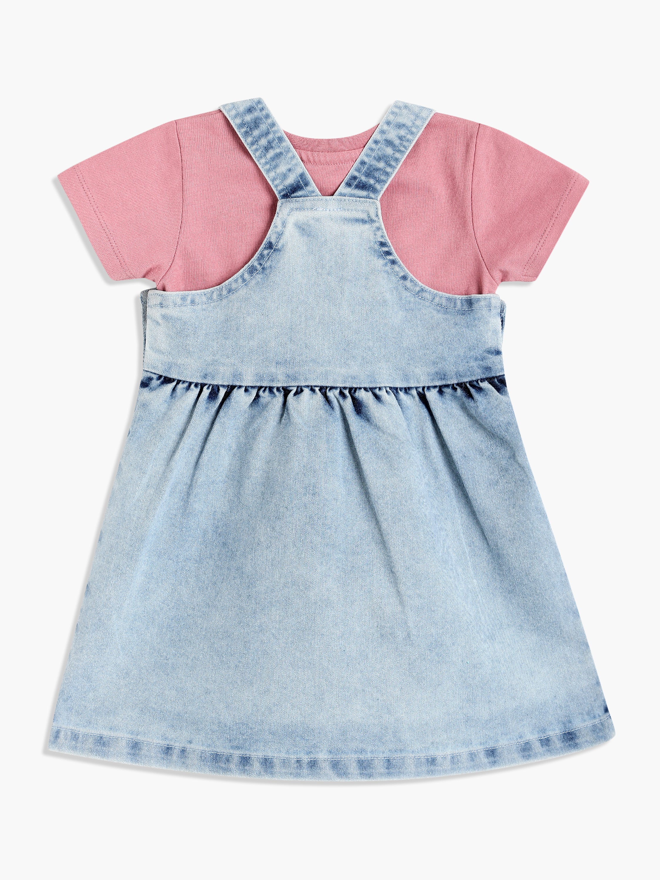 Girls Blue & Pink Cotton Half Sleeve Pinny Set