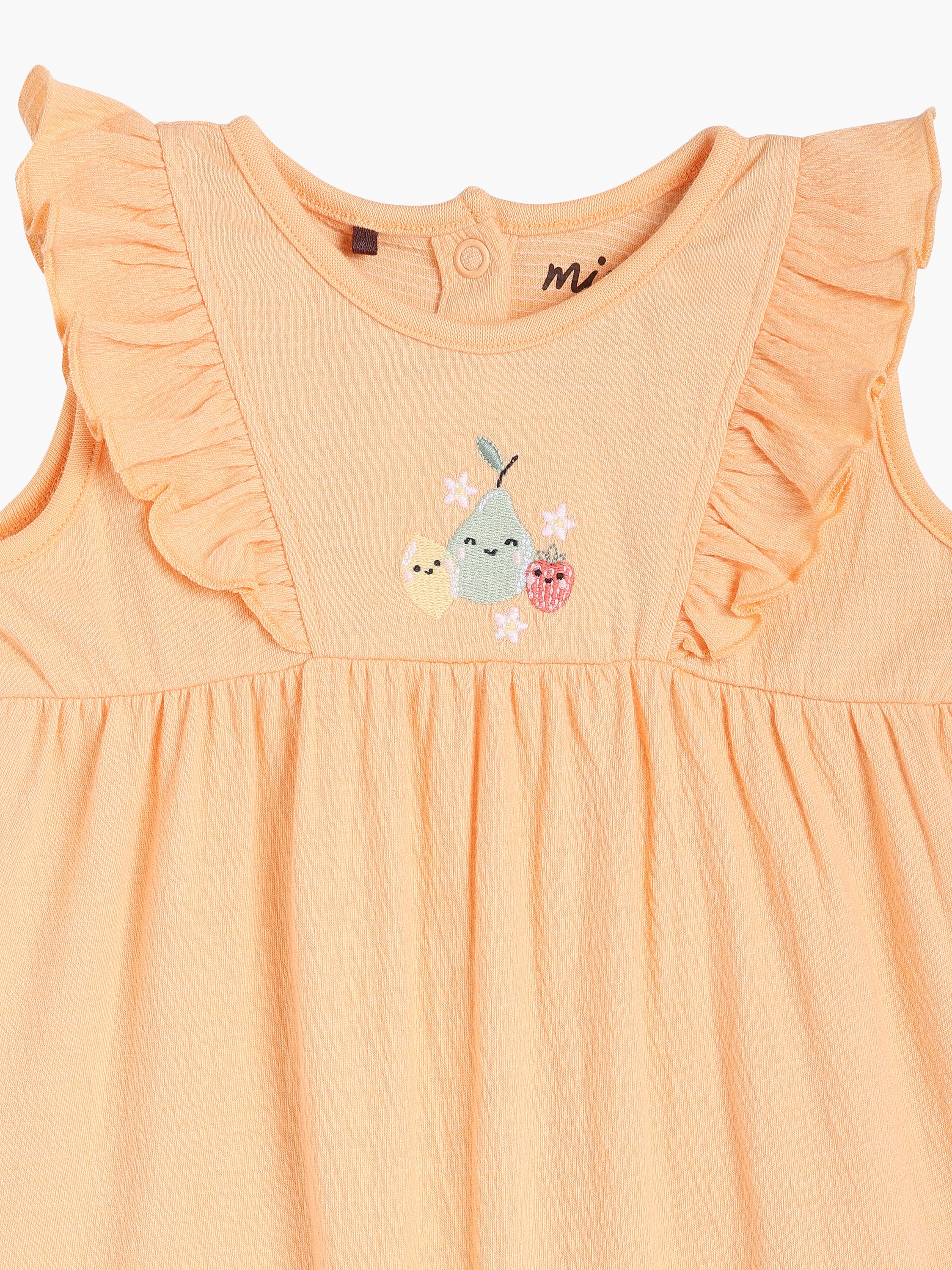 Girls Orange Blended Cotton Sleeveless Romper
