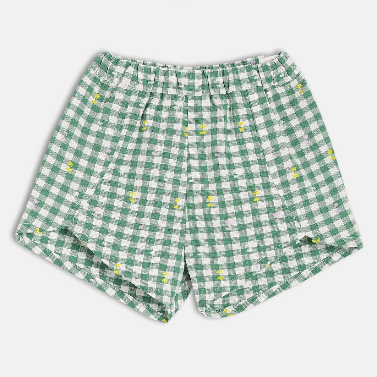 Girls Green Casual Regular Fit Checked Shorts
