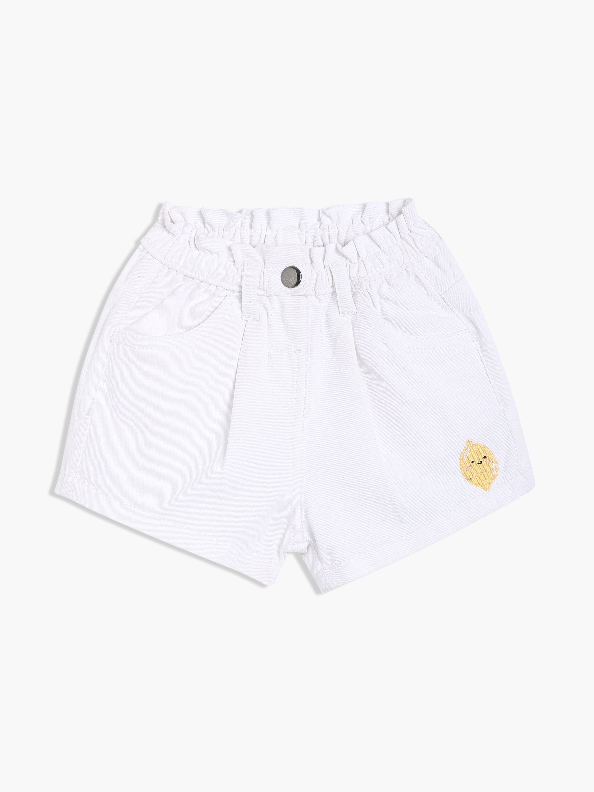 Girls White Cotton Shorts