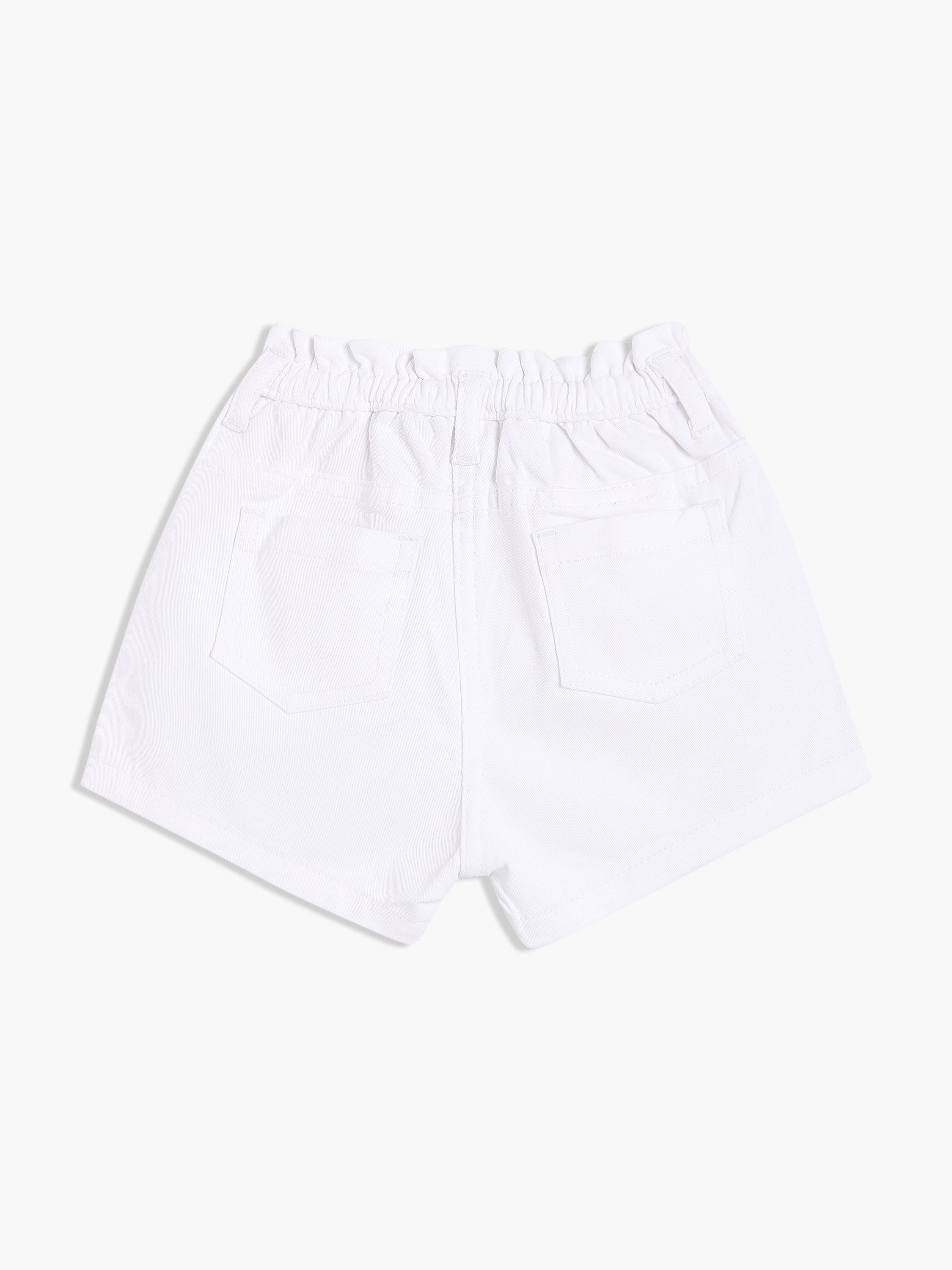 Girls White Cotton Shorts