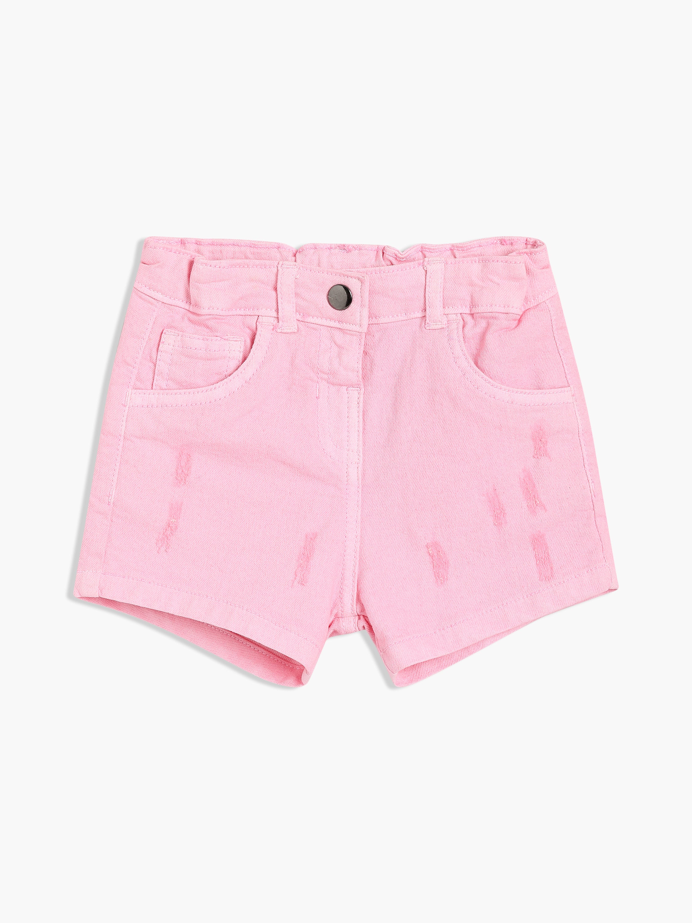 Girls Pink Cotton Shorts