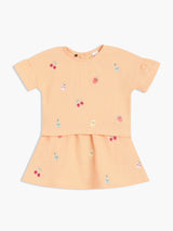Girls Orange Cotton Half Sleeve Top and Skirt Set