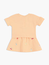 Girls Orange Cotton Half Sleeve Top and Skirt Set