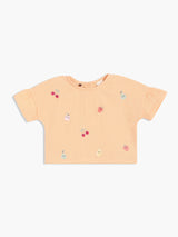 Girls Orange Cotton Half Sleeve Top and Skirt Set
