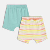 Girls Multicolor Casual Regular Fit Striped Shorts - Set of 2