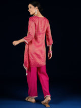Women's Pink C-Cut Kurta with Zari Embroidery and Ankle-Length Palazzo
