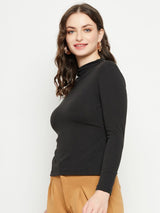 Women's Black High Neck Long Sleeves Top