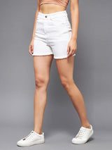 Women's White Regular High Rise Clean Look Regular Stretchable Denim Shorts
