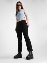 Women's Black Woven Casual Solid Cropped Jeans
