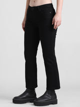 Women's Black Woven Casual Solid Cropped Jeans
