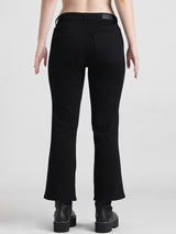 Women's Black Woven Casual Solid Cropped Jeans