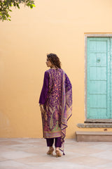 Women's Purple Festive Regular Fit Embroidered Full Sleeves Kurtas Sets