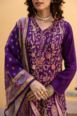 Women's Purple Festive Regular Fit Embroidered Full Sleeves Kurtas Sets