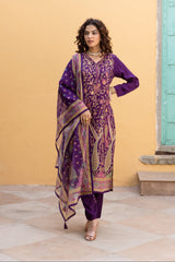 Women's Purple Festive Regular Fit Embroidered Full Sleeves Kurtas Sets