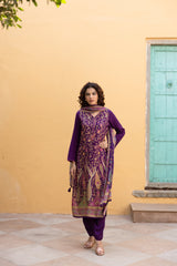 Women's Purple Festive Regular Fit Embroidered Full Sleeves Kurtas Sets