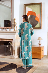 Women's Green Fusion Regular Fit Printed Three Quarter Sleeves Kurtas Sets