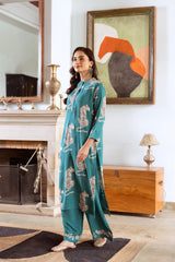 Women's Green Fusion Regular Fit Printed Three Quarter Sleeves Kurtas Sets