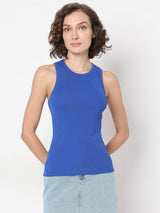 Women's Blue Ribbed Tank Top