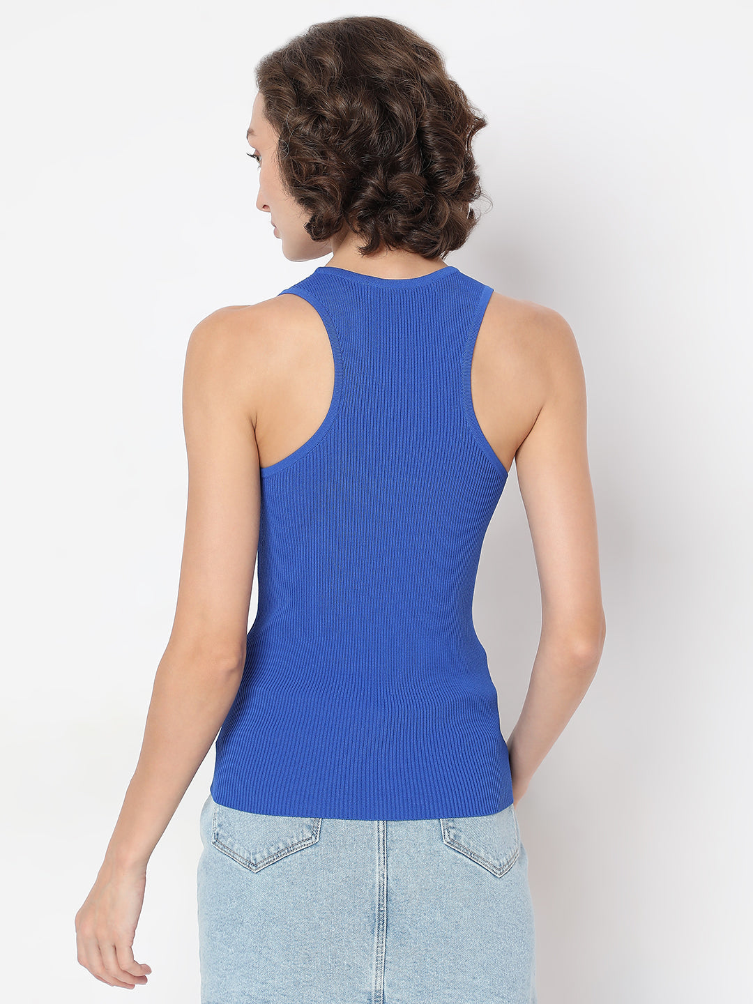 Women's Blue Ribbed Tank Top