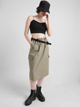 Women's Beige Woven Casual Solid Knee Length Skirt
