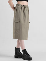 Women's Beige Woven Casual Solid Knee Length Skirt