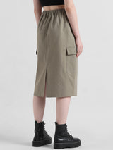 Women's Beige Woven Casual Solid Knee Length Skirt
