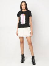 Women's Black Printed Cotton T-Shirt
