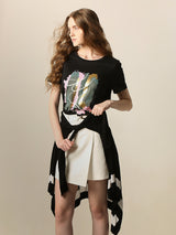 Women's Black Printed Cotton T-Shirt